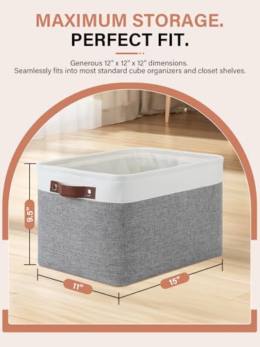 DULLEMELO Fabric Baskets for Storage, Office, Home,Nursery,Organizing Baskets for Shelves, Bedroom, Toys,Gift,Fabric Storage Basket with Handles(White&Grey,L-15"x11"x9.5",4-Pack) - color: White&Grey, size: L-15"x11"x9.5"