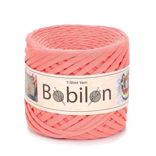 Bobilon Cotton T-Shirt Yarn 7-9 mm, Crochet & Knitting - Apricot Crush | 100% cotton t shirt yarn for crocheting, knitting & macrame; great for bags & baskets; new fabric, not recycled; 109 yds - color: Apricot