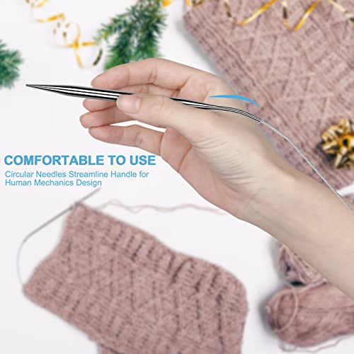 Aeelike Circular Knitting Needles Set, 2.5-10 mm Round Needle, 24 inches | 9 PCS Smooth Long Needle Stainless Steel ( 60cm), Complete Smooth Needles Set for Socks Sweater Scarves DIY Craft, Ideal Gift - size: 60cm(from tip to tip)