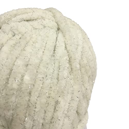 TROYARN Velvet Star, Silvery Glitter Chenille Baby Blanket Yarn Amigurumi Yarn for Crocheting and Knitting Super Bulky 100 gr (120 yds) Length: 110 m (10402 - Cream, 1 Skein) - color: 10402 - Cream, size: 1 Skein
