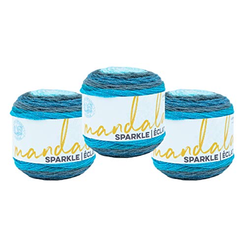 (3 Pack) Lion Brand Yarn Mandala Sparkle Yarn, Aquarius | Variegated Light DK Acrylic Knit & Crochet Fiber, Baby Projects, Glitter Blankets, Colorful Cloths, Triangle Shawls - color: Aquarius, size: 3 Pack