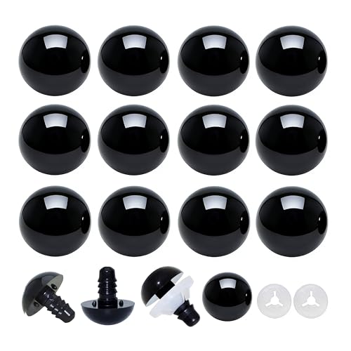 Thalinfayi 20mm Solid-Black Safety Eyes Craft Eyes for Amigurumi Crocheting | 60pcs Plastic Crochet Eyes and Washers for DIY Stuffed Plush Animals & Handmade Crafts ,Gloosy Smooth Surface, Even Color - size: 20mm