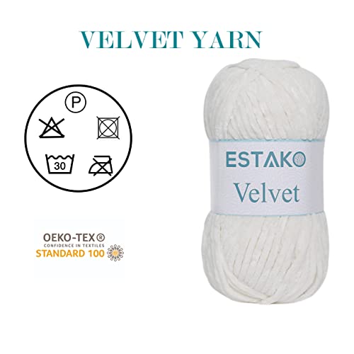 Estako Velvet Yarn for Crocheting, Chenille, 3 Pack, Cream | super bulky, ultra soft, plush, cozy, thick, fluffy, polyester, 300 g, 396 yds, amigurumi - color: 1150 - Cream, size: Pack of Three