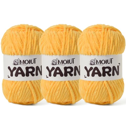 3 Pack Fluffy Chenille Yarn for Crocheting, Chunky Velvet Yarn for Crochet Amigurumi, Baby Yarn for Crocheting Soft Blanket, 262.4yds /10.5 oz Bulky Yarns for Crafts/Hats/Shoes/Socks (3 Golden Yellow) - color: 3 Golden Yellow