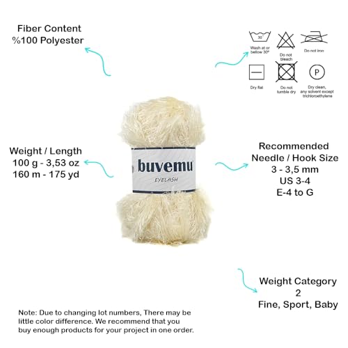 Eyelash Fun Fur Yarn 100 Gram (3.53 Ounces) 175 Yards (160 Meters) (Cream) - color: Cream, size: 1 Pack