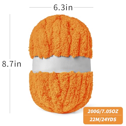 10 Pack Orange Fuzzy Chunky Yarn for Hand Knitting, Bulky Thick Fluffy Chenille Yarn for Crocheting, 240yds/70.5oz Jumbo Crochet Yarns, Soft Chunky Knit Blanket Yarn for Crochet - color: 10 Orange