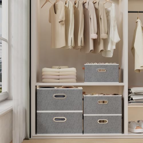 Yawinhe Collapsible Fabric Storage Bins,15.0x9.8x8.3in,Grey,4-Pack | Foldable Storage Baskets for Shelves, Closet Boxes for Organization, Washable Closet Organizer for Towels, Canvas Bins - color: Grey, size: 15.0x9.8x8.3inch(4-Pack)