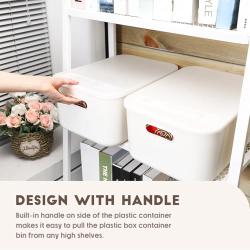 8 Pieces White Plastic Storage Bins with Lids, Stackable Storage baskets with Handle Containers Box for Shelves Drawers Desktop Playroom Classroom Office Organization(14 x 10.5 x 6.5 Inches) - size: 14 x 10.5 x 6.5 Inches