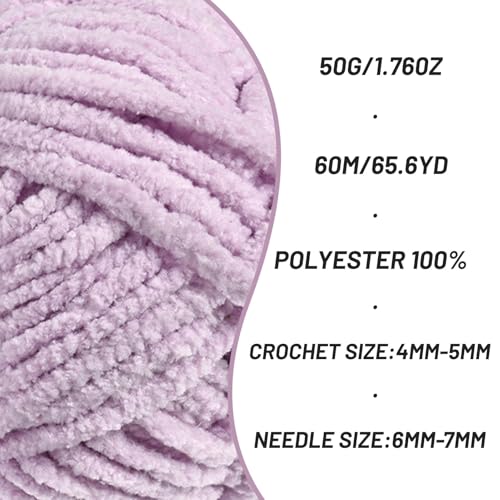 2 Pack Fluffy Velvet Yarn for Crocheting，Baby Blanket Yarn for Crocheting Soft，100g(131yds) Amigurumi Yarns，Plush Chenille Crochet Yarns，Puzzle Yarn for Crochet Weaving Craft(2 Light Purple) - color: 2 Light Purple