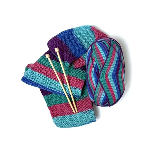 The Spinning Hand Knitting Kit for Beginners Adults – Educator-Designed, Self-Striping Wool Yarn, Bamboo Needles & Video Tutorials (Tie Dye) - color: Tie Dye