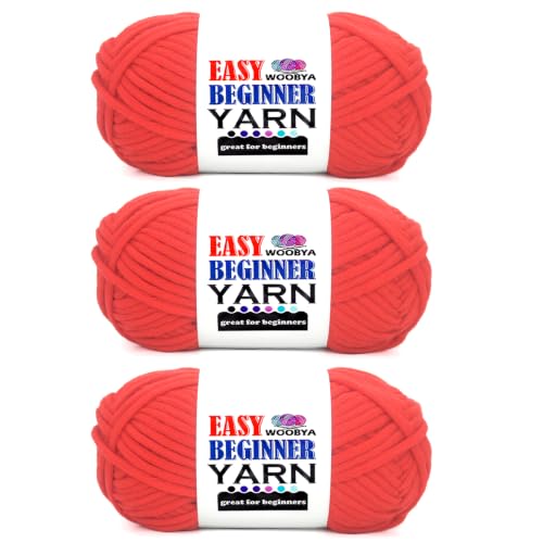 3 Pack Red Beginners Crochet Yarn for Crocheting and Knitting with Easy to See Stitches Cotton Nylon Blend Easy Yarn for Beginner Crochet Kit(3 * 50g)-Red - color: Red, size: 3 Pack