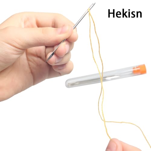 Hekisn Professional Large-Eye Triangle Leather Needles with Threaders for Hand Sewing Repair Stitching Projects (1.6 * 58mm) - size: 1.6*58mm