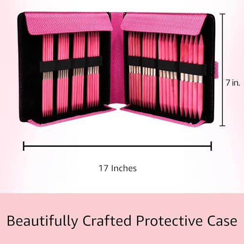 Lykke Blush Large 6-inch DPN Knitting Needles Set | Large US 6, 7, 8, 9, 10, 10.5, 11, 13 Magenta Case, Birchwood Semi-Sharp Tips, Project Bag - color: Blush-with-Magenta-Case