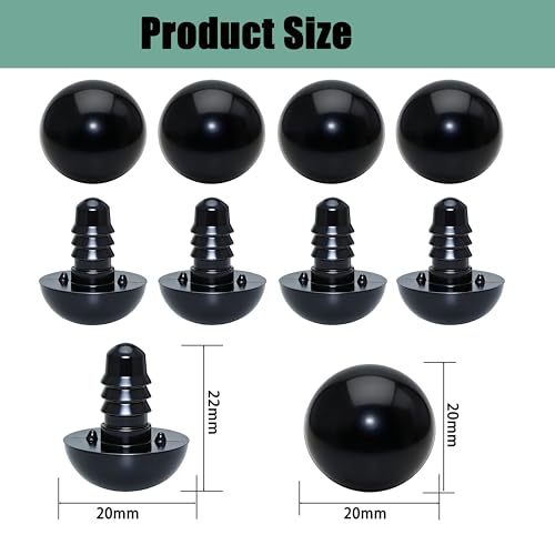 ARTCXC 50pcs 20mm Solid Black Safety Eyes for DIY Crochet Amigurumi | Plastic Craft Eyes with Washers for Crocheting of Puppet Bear Stuffed Animals Dolls DIY Projects.50pcs Eyes + 50pcs Washers - size: 20mm