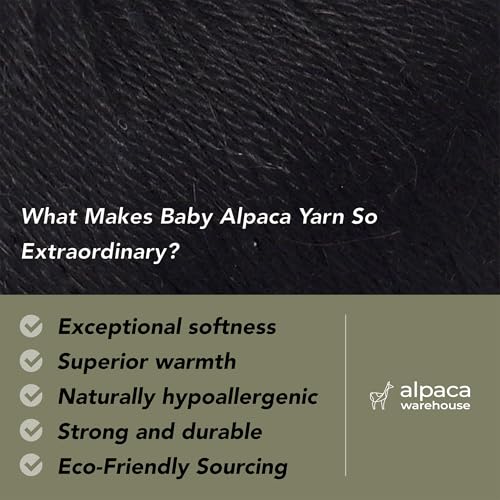 100% Baby Alpaca Yarn 3 Skeins 150g DK Weight Knitting Crochet Black | Made in Peru with natural warmth and softness featuring 327yd of premium fiber ideal for scarves shawls sweaters and more - color: Black, size: DK