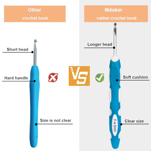 Mdoker Size 7(4.5mm) Crochet Hook,Extra Long Crochet Hooks Needles for Arthritic Hands,Ergonomic Grip Soft Handles for Beginners and Experiecced Crochet Lover,Comfortable/Smooth/Ergonomic - size: 4.5mm