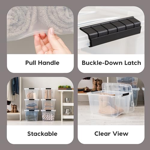 IRIS USA 6-Pack 32 Quart Storage Bins with Lids, Clear | Transparent design makes items easy to find, Great for linens, décor, closet storage, and supplies, Nestable to save space - color: Clear, size: 32 Qt, style: 6 Pack