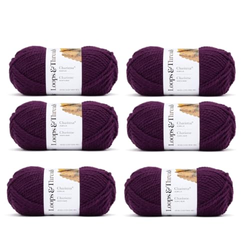 Loops & Threads Charisma Yarn - Multicolor Yarn for Knitting, Crochet, Weaving, Arts & Crafts - Dark Purple, Bulk 6 Pack - color: Dark Purple