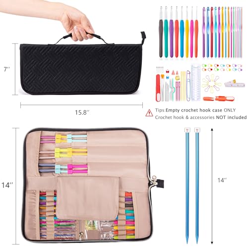 Knitting Needles Case (Up to 14 Inches) - Organizer for Knitting and Crochet Accessories - Empty Hook Case - color: Black, size: 14 Inches