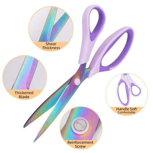 Titanium Coating Sewing Scissors Bundle, Professional Fabric Scissors Set, Ultra-Sharp Stainless Steel Blades, Ergonomic Handle, Great for Tailor, Embroidery, Craft (Colorful) - color: Colorful