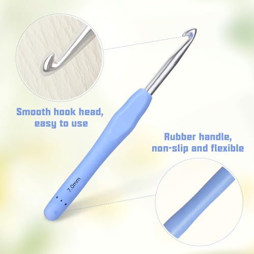 SHWAKK Crochet Hook, 7.0 mm Ergonomic Crochet Hook for Arthritic Hands | Crochet Needles, Ergonomic Handle, Knitting Needles with Soft Handle Beginners and Experienced Hobbyists(7.0 mm) - size: 7.0mm
