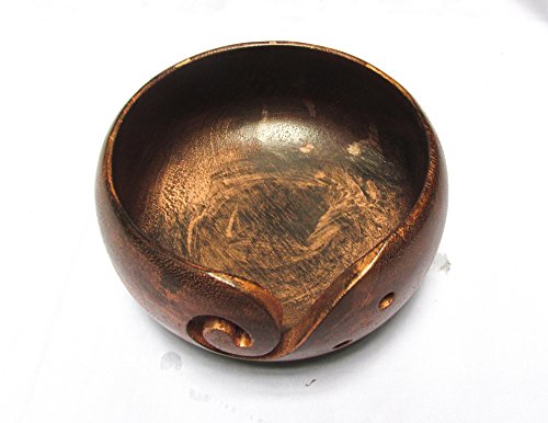 Premium Solid Dark Handmade Crafted Wooden Portable Antique Yarn Storage Bowl - Holder for Knitting Crochet Hook Accessories (6" x 6" x 3", Antique Copper) - color: Antique Copper, size: 6" x 6" x 3"