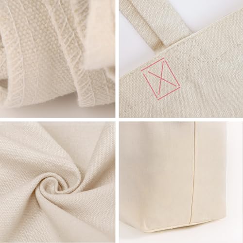 Koolmox Canvas Tote Bags, 6PCS 17x14x3.9'' Heavy Duty Canvas Bags with Reforce Handles and Widened Bottom, Reusable Washable Tote Bag Bulk Blank to DIY Art Crafts Print Women Grocery Teacher - style: Beige_open_17x14x3.9''
