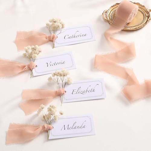 DORIS HOME Handmade Frayed Fringe Chiffon Ribbon 1" x 21Yd Nude Pink | Fabric Ribbon, For Flower Bouquet/Gift Wrapping/Wedding Invitations/Party Decorations - color: Nude Pink