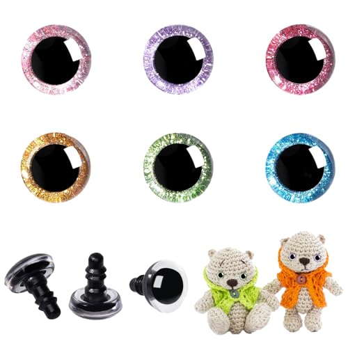 MUCUNNIA 120pcs 14mm 3D Glitter Safety Eyes with Washers for Amigurumi Doll | Trapezoid Craft Crochet Eyes for Stuffed Animal,DIY of Puppet, Bear Plush Animals,Making Supplies,Holiday Decorations - size: 14mm