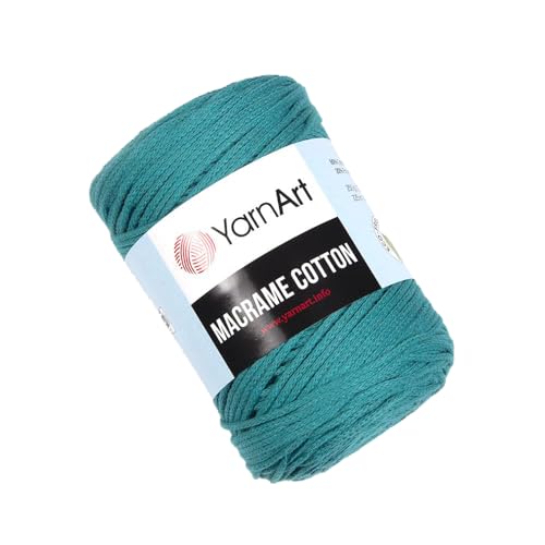 YarnArt Macrame Cotton – 80% Cotton, 20% Polyamide Macrame Cord, Medium Weight, 8.8 oz (250g), 246 yds – Knitting, Crochet & Unique Macrame Crafts (783-Petrol Green) - color: 783-petrol Green