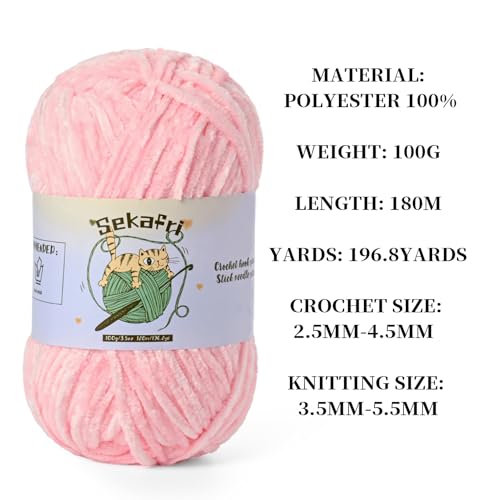 3 Pack of 300g (590yds) Fuzzy Chenille Yarn for Crocheting,Fluffy Amigurumi Crochet Yarn for DIY Craft/Hat/Clothes, Soft Velvet Baby Blanket Yarns（3 Light Pink） - color: 3 Light Pink
