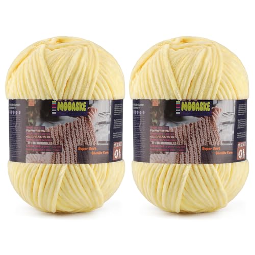 Chenille Yarn for Crocheting, Yellow Baby Blanket Fluffy Yarn for Crochet | 2 Pack 524 Yds, 14 Oz Ultra Soft Yarn for Crocheting, Fuzzy Chunky Yarns, Plush Velvet Yarn for Knitting Amigurumi, Blankets - color: Yellowish, size: 2 Skeins