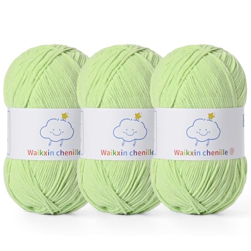 Fluffy Chenille Yarn for Crocheting，Baby Yarn for Crocheting Soft，3 Pack of 100g/3.5oz Velvet Amigurumi Yarn ，Fingering Weight Yarns for Crocheting Baby Blankets、DIY Craft.(3 Fresh Green) - color: 3 Fresh Green