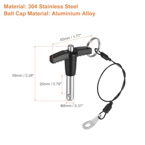 uxcell 2Pcs T Handle Lock Pins, 8mm x 20mm Usage Length Stainless Steel Push-Button Quick Release Pin - size: 8mm x 20mm