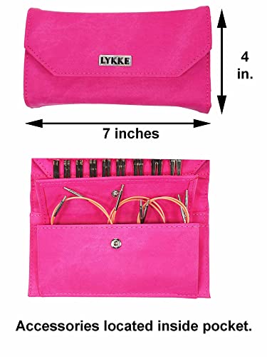 Lykke Blush 3.5-inch Interchangeable Circular Knitting Needle Set | Standard US 3, 4, 5, 6, 7, 8, 9, 10, 10.5 Fuchsia Case, Birch Semi-Sharp Tips, Smooth Metal Joins, 360-Cables, Project Bag - color: Blush-with-Fuchsia-Case