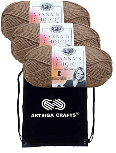 Lion Brand Yarn Vanna'S Choice 860-125 Taupe | 3 Skeins, Same Dye Lot, Project Bag, CYC #4 Worsted, 100% Acrylic, Ideal for Crochet, Knitting Blankets, Hats, Scarves - color: 860-125-Taupe