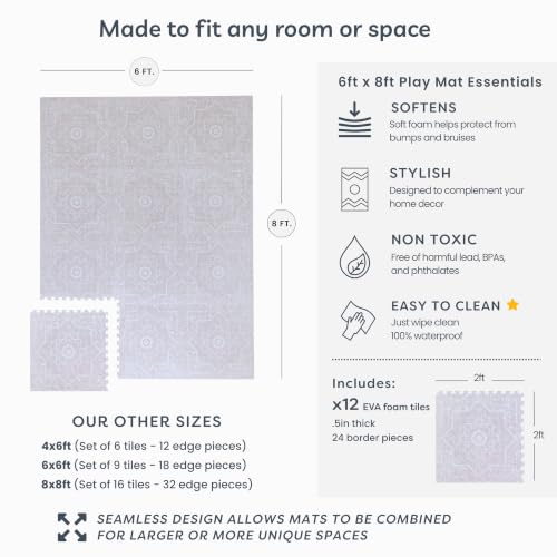 Little Landings Baby Play Mat for Floor - Layla (6x8ft) - Interlocking EVA Foam Play Mat Tiles for Babies & Toddlers, Non-Toxic Playmat for Tummy Time, Crawling & Playroom - Neutral Rug-Look Design - color: Layla - Moroccan Gray, size: 6x8 ft
