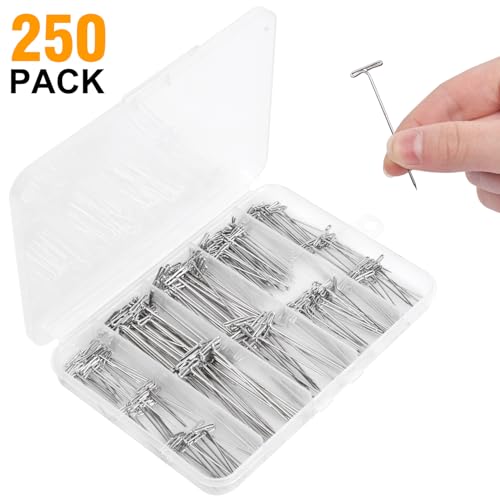 T Pins - 250 Pack Assorted Sizes T-Pins for Blocking Knitting, Wig Pins,Wig Pins for Foam Head,Sewing