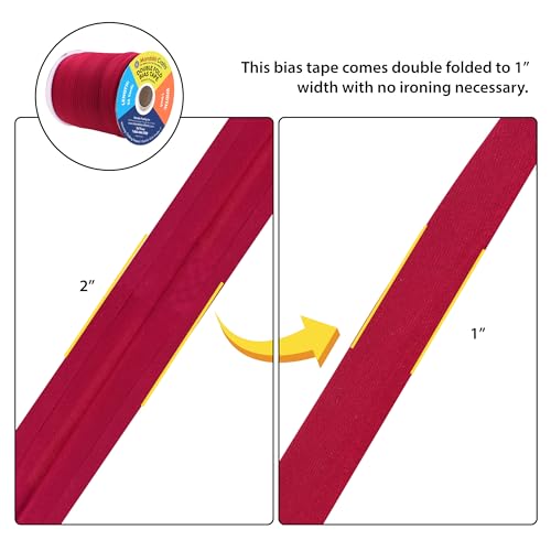 Mandala Crafts 55 Yds 1 Inch Burgundy Double Fold Bias Tape for Sewing | Machine Washable Binding Tape for Quilting, Hemming, Seams, Fabric Piping, All Fabrics & Denim, Indoor & Outdoor - color: Burgundy, size: 1 Inch 55 Yards