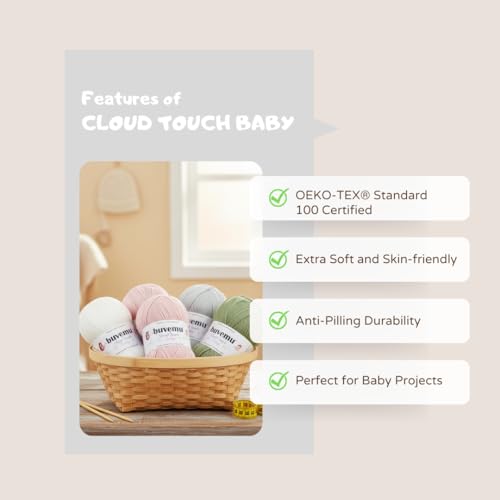 Cloud Touch Baby - DK Weight Soft Anti-Pilling Yarn for Baby Clothes, Blankets & Amigurumi Crochet & Knitting, 90% Acrylic 10% Viscose derived from Bamboo, 3.53 Oz / 262 Yards (Olive, 1 Pack) - color: Olive, size: 1 Pack