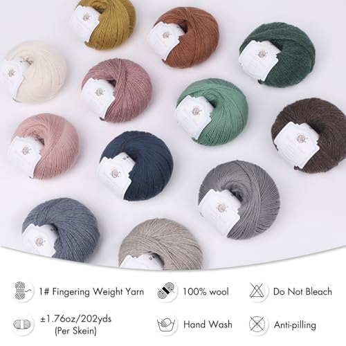 NICEEC 3 Skeins Soft Merino Wool Yarn- Ginger | Soft & Warm, Finger Weight, Woolen Yarn for Crochet & Knitting, Total 5.3oz/606yds - color: Ginger