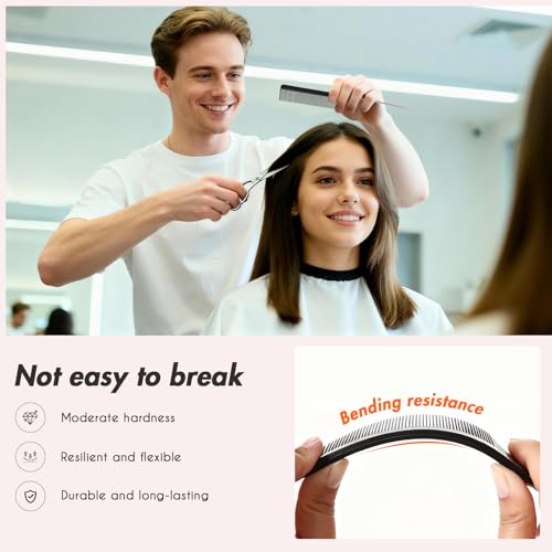 6PCS Rat Tail Combs Set, Parting Fine Tooth Combs with Metal Pick for Braiding Hair Women/Men Highlighting and Parting(Black, Pink) - color: Black+Pink