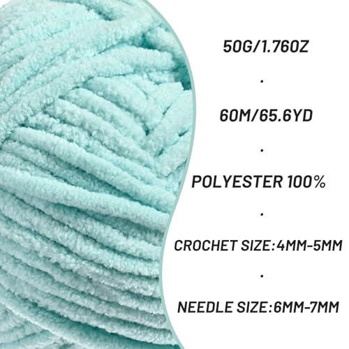 2 Pack Fluffy Velvet Yarn for Crocheting，Baby Blanket Yarn for Crocheting Soft，100g(131yds) Amigurumi Yarns，Plush Chenille Crochet Yarns，Puzzle Yarn for Crochet Weaving Craft(2 Aqua Green) - color: 2 Aqua Green