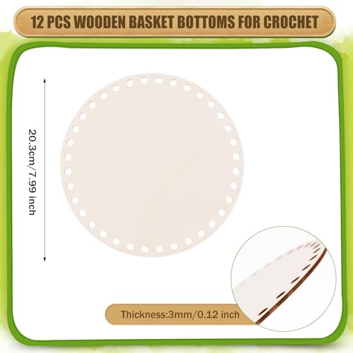 AWIZOM 12 Pcs Wooden Basket Bottoms for Crochet 8 Inch Round Basket Wood Bottom Circle Weaving Knitting Base Natural Wood Base Shaper for Crochet or Knitting Weaving Crafts Home Decoration(Hole:8mm) - size: 8 Inch