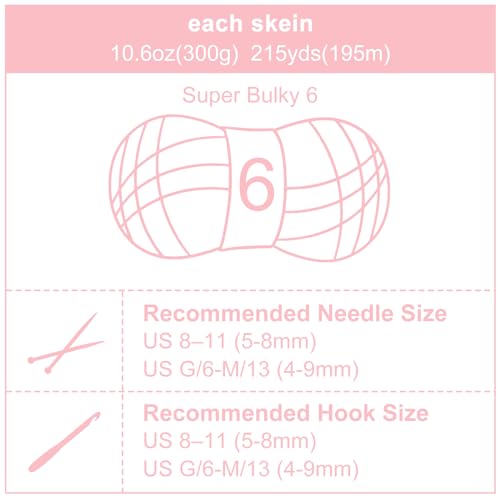 Chunky Chenille Yarn #6 Super Bulky Soft Fluffy Crochet | Easy care & beginner-friendly. Choose 0.66lb or 1.76lb. Perfect for blankets, hats, scarves, home decor. Machine washable. - color: Pink, size: 0.66LB/215yds