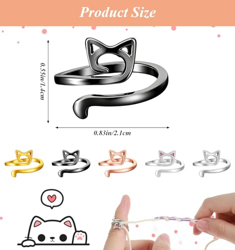 10Pcs Crochet Rings for Tension, 4 Colors Adjustable Yarn Tension Ring Cat Ear Design for Precise Control (Black/Gold/Silver/Rose Gold)