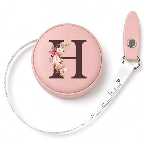 Maicican Retractable Tape Measure, Pink Leather Sewing Measuring Tape, H | with Initial A-Z, 60"/1.5m Soft Sewing Measuring Tape for Body Measurements, Portable Small Fabric Ruler - color: Tape Measure-Pink H