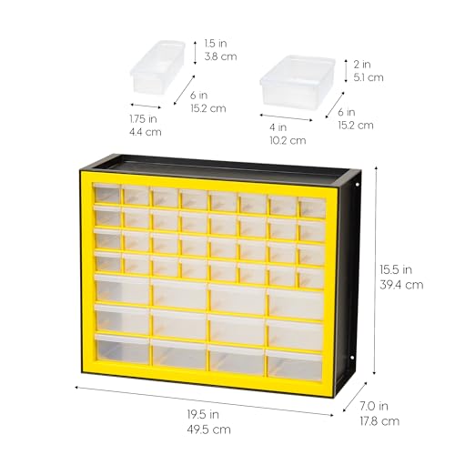 IRIS Plastic Hardware Storage Drawer, 44 Drawer Parts Cabinet - Yellow | Wall-mountable, Stackable, Building Bricks, Screws, Nuts & Bolts, Hardware, Garage Tool Storage - color: Yellow, size: 44 Drawer