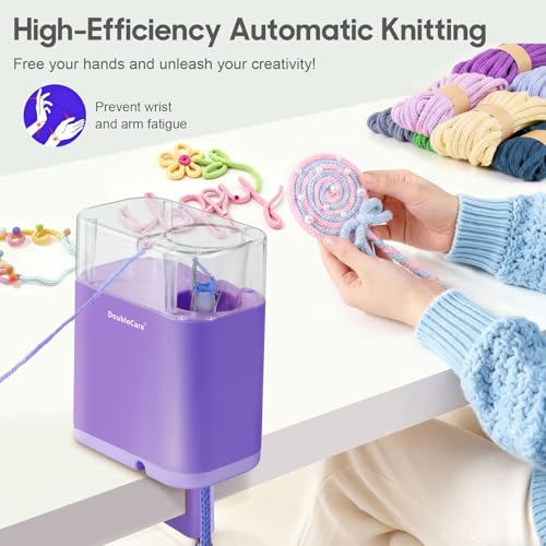 Automatic i Cord Knitting Machine, with 2 Rolls Yarns,1 Roll 2M Iron Wire | Hands-Free Highly Knitting Tools, Fast DIY Craft Projects, Purple