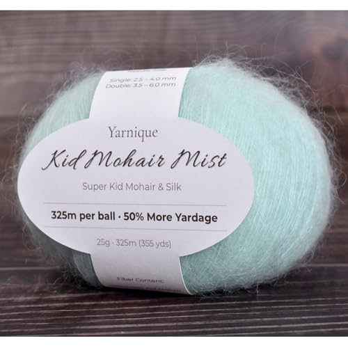 Kid-Silk Mohair Yarn, Lace Weight, 4 Balls 100g, 1420 yds | Yarnique 325m Per Ball | More Yardage | Sweaters & Tops | Stable Stitches (05 Mint Aqua) - color: 05 Mint Aqua